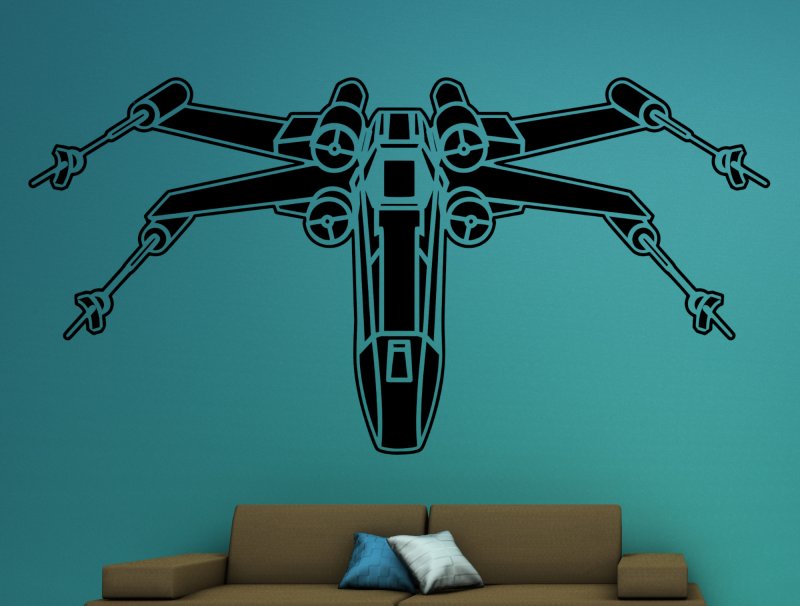 46383 X Wing Fighter Front Wandtattoo blaue Wand-braunes Sofa Mein-Motiv-